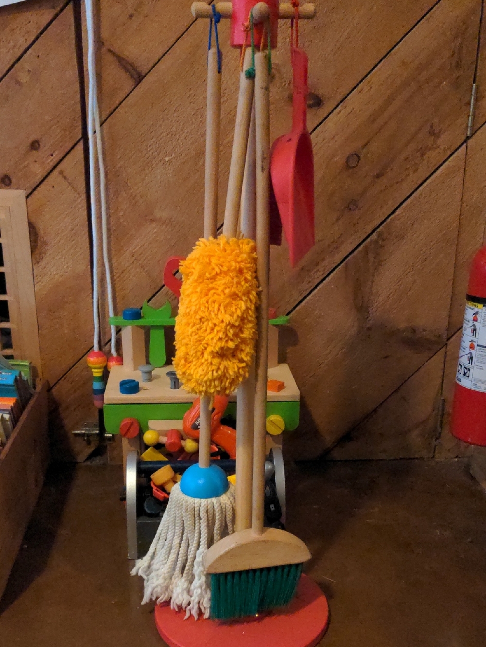 Melissa And Doug Kids Wooden Cleaning Playset with Yellow Duster and Red Stand